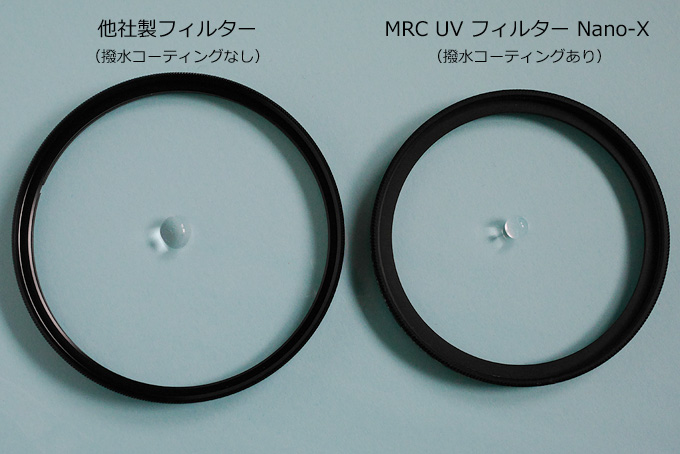 MRC UV フィルター Nano-X　撥水効果比較